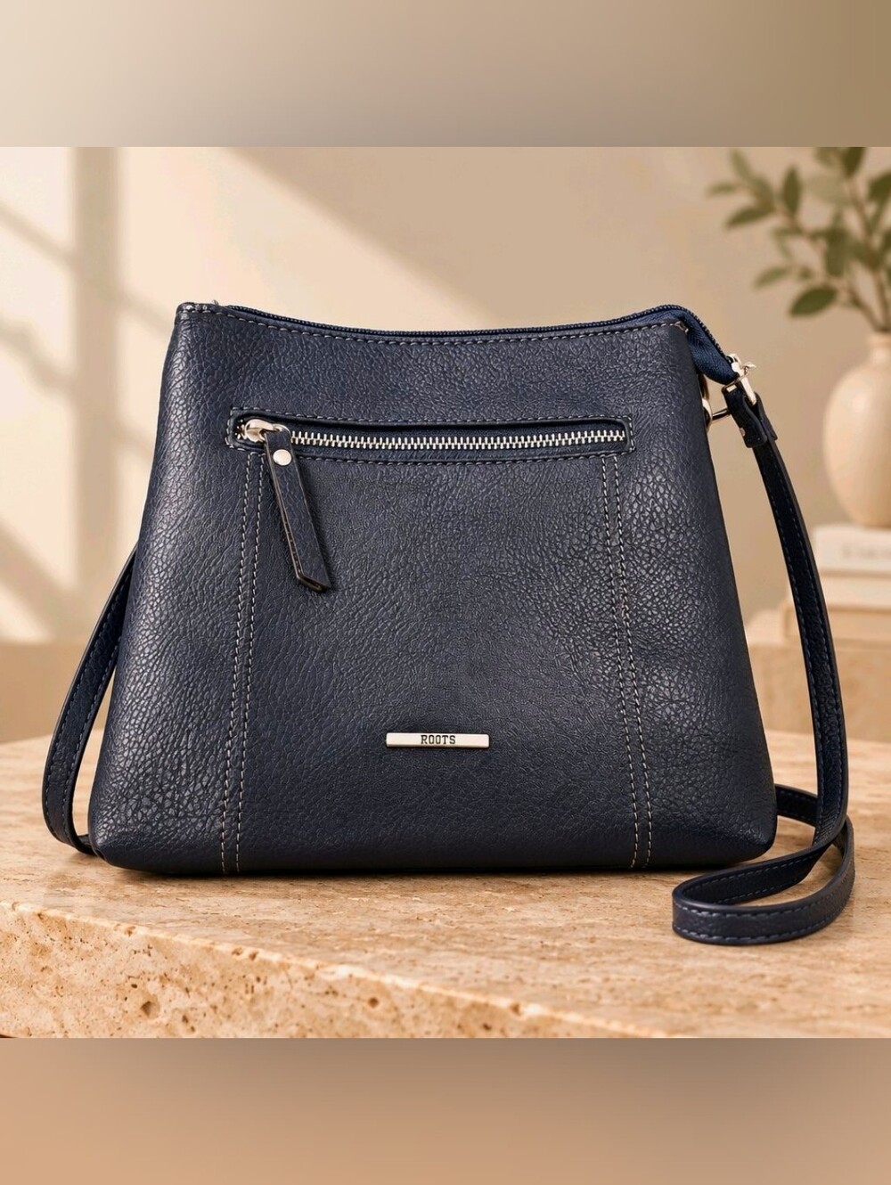 Roots Dark Blue Faux Leather Crossbody Bag